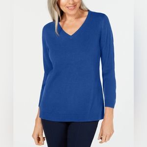 Karen Scott V-neck Long Sleeved Light Sweater - 1 Blue